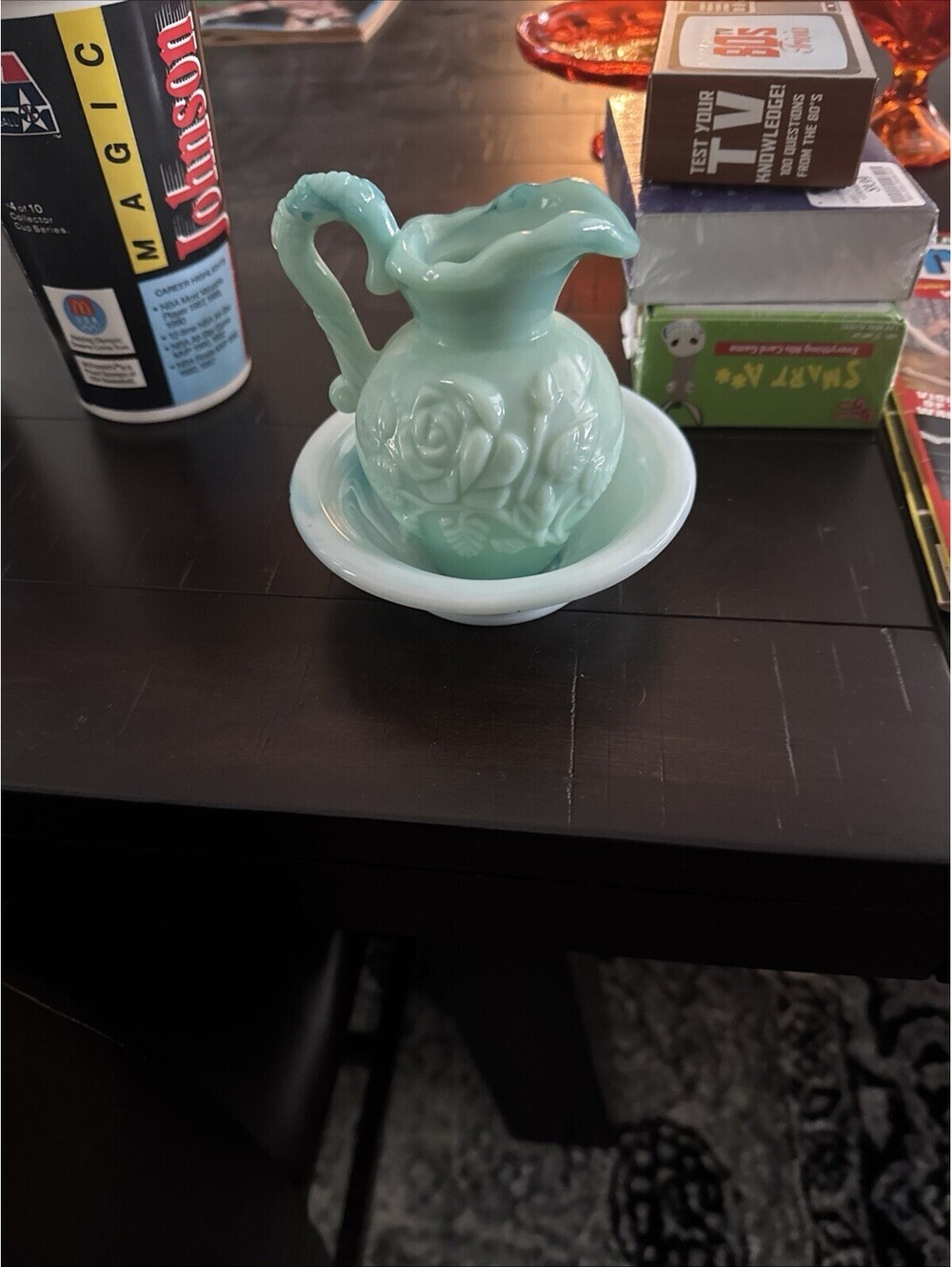 Avon Green Swirl Milk Glass Rose Mini Bowl and Pitcher Set. No chips [COPY]